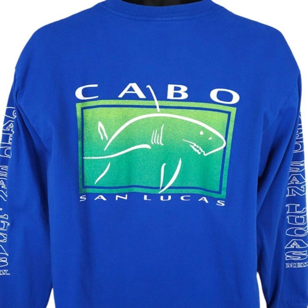 Cabo San Lucas T Shirt Mens Size Large Blue Shark Tropical Travel Destination